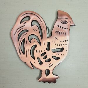 Vintage 1995 ODI Copper & Cast Iron Rooster Hot Plate Trivet Or Wall Hanging